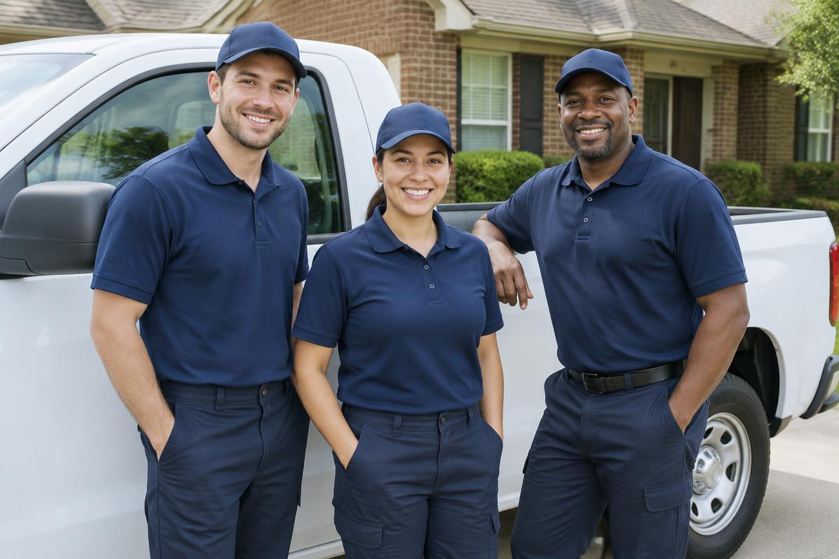Pure Michigan Home Services crew standing beside a work truck